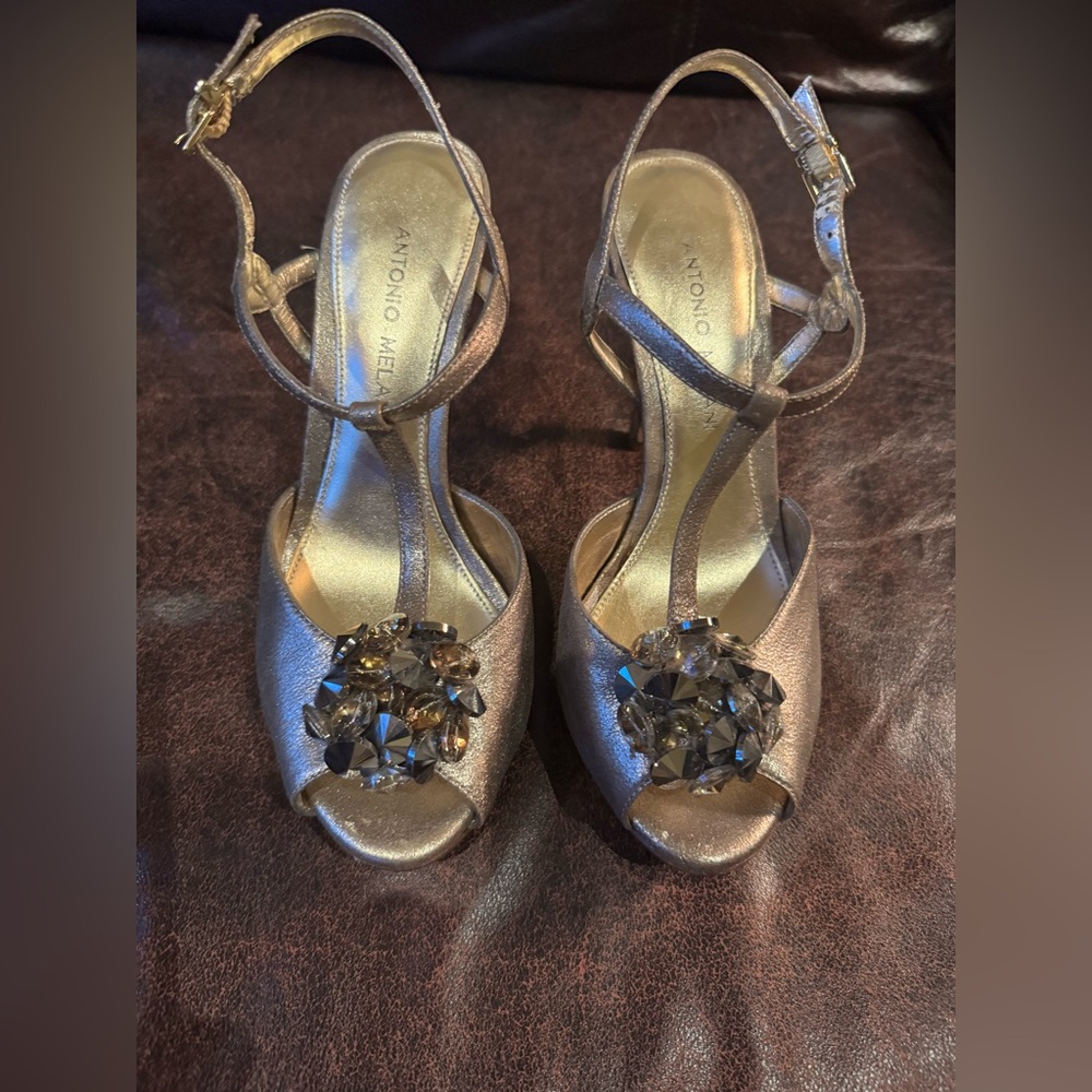 Antonio Melani Platinum Gold Ankle Strap Heels